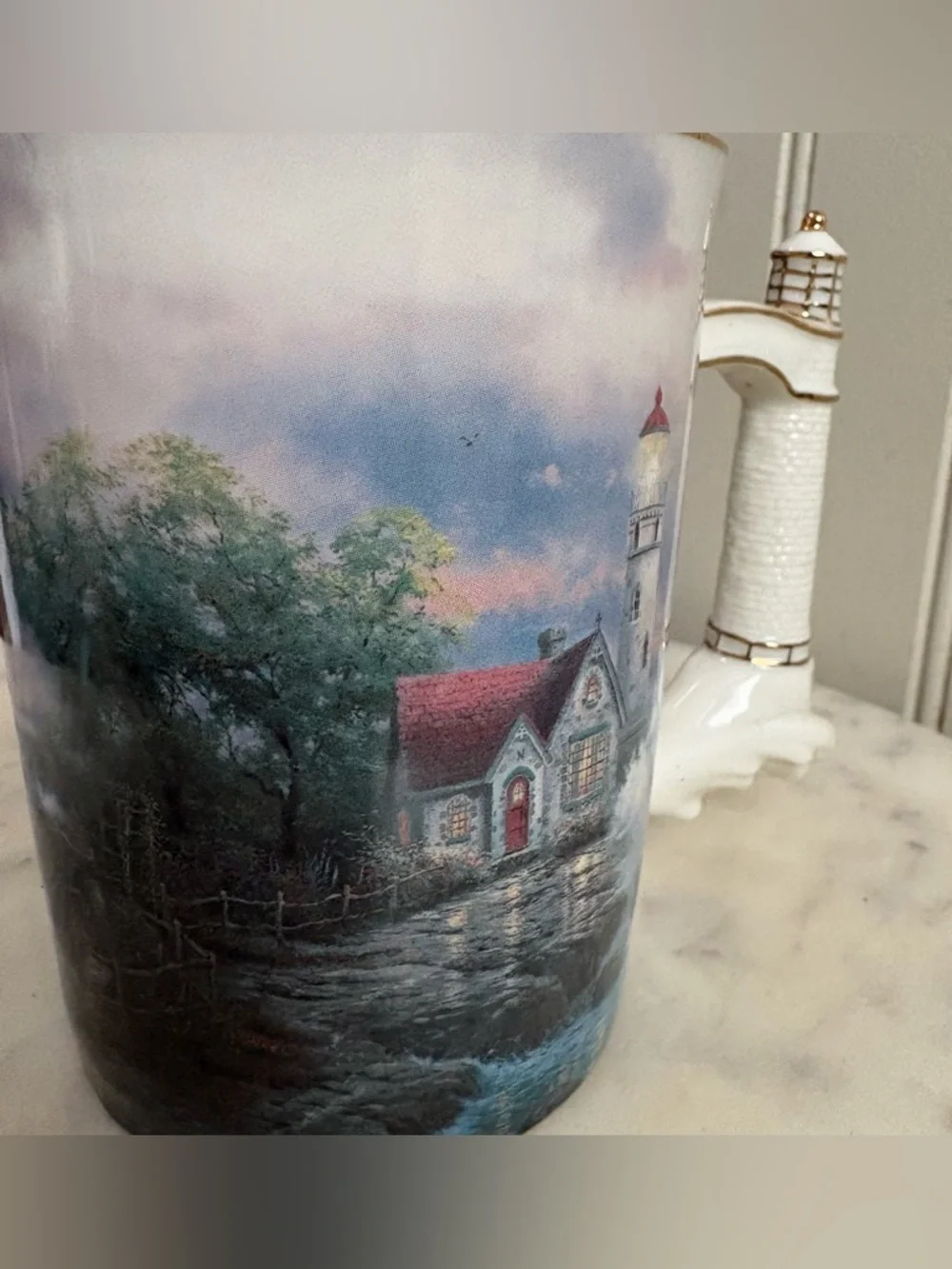Vintage Thomas Kinkade Beacon of Hope Lighthouse Porcelain Collectible Mug 2002